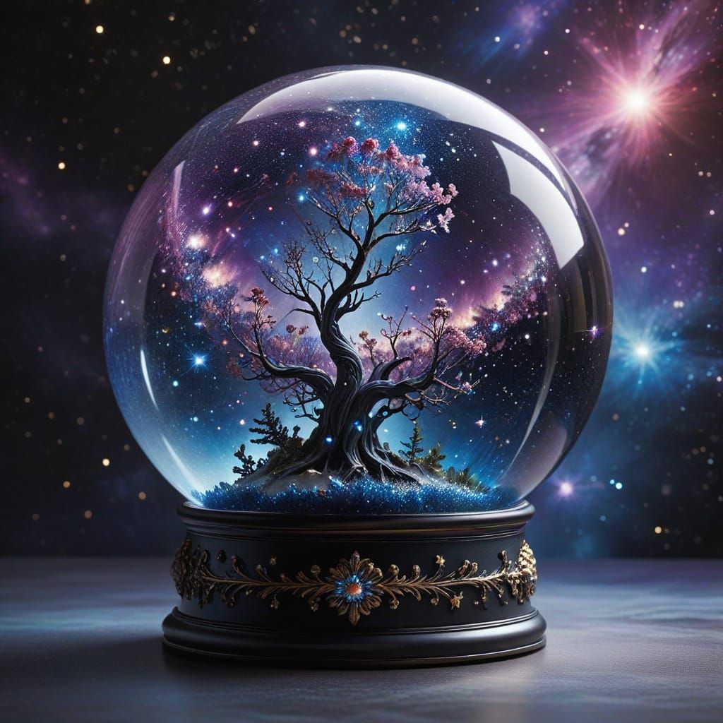 Galactic Snow Globe with Iridescent Stars