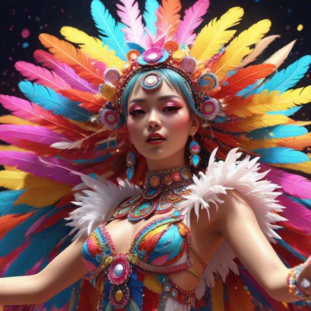 Showgirl Dancing on Stage in Murakami Style