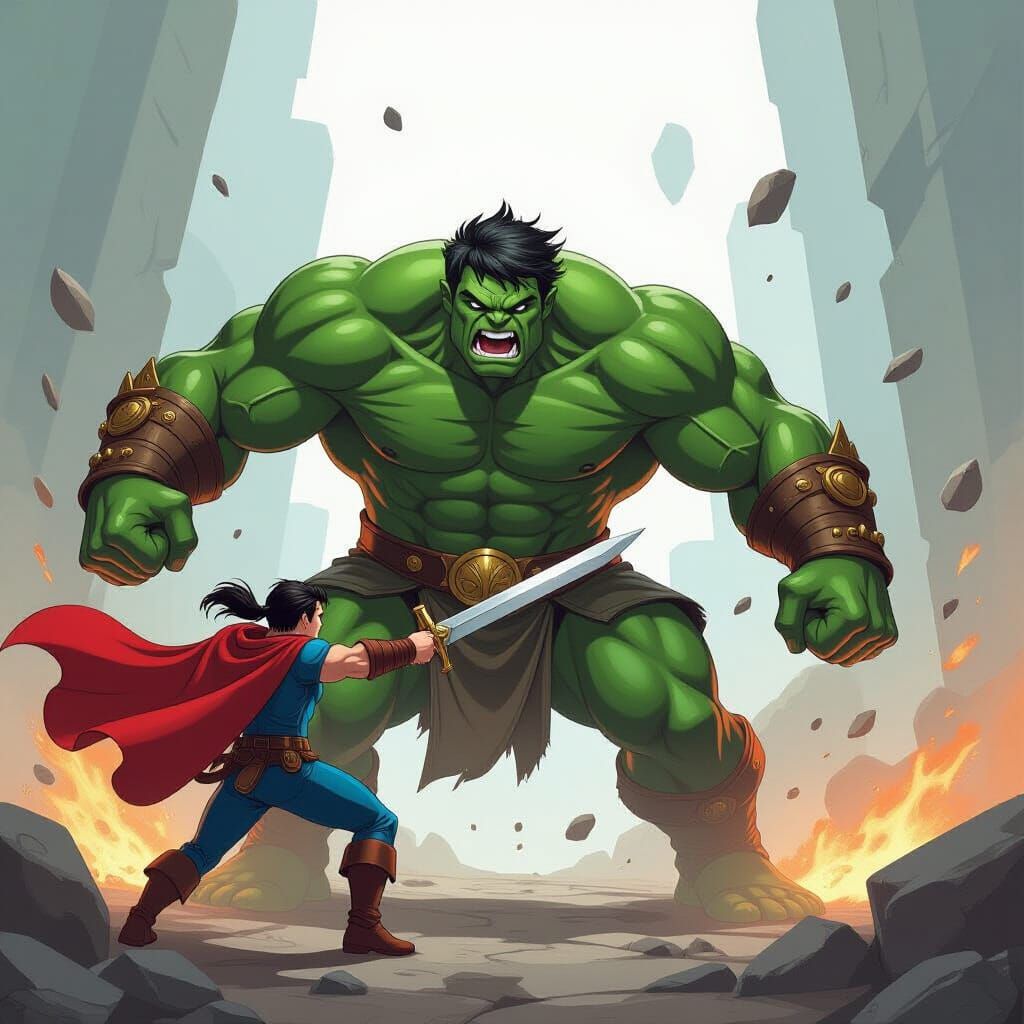 Hero Defeats Boss in Comic Book Style