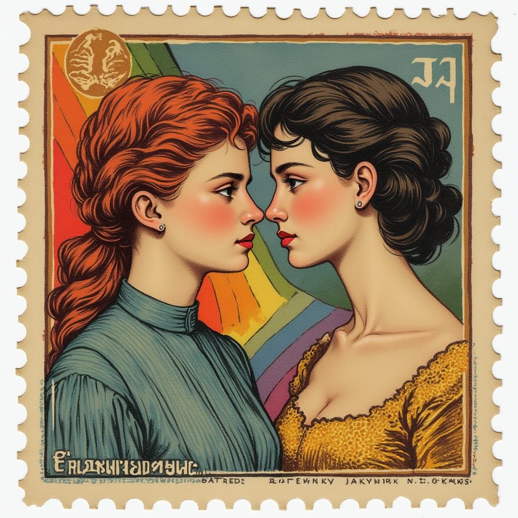 Ethereal Ukrainian Postal Stamp in Jugendstil Style