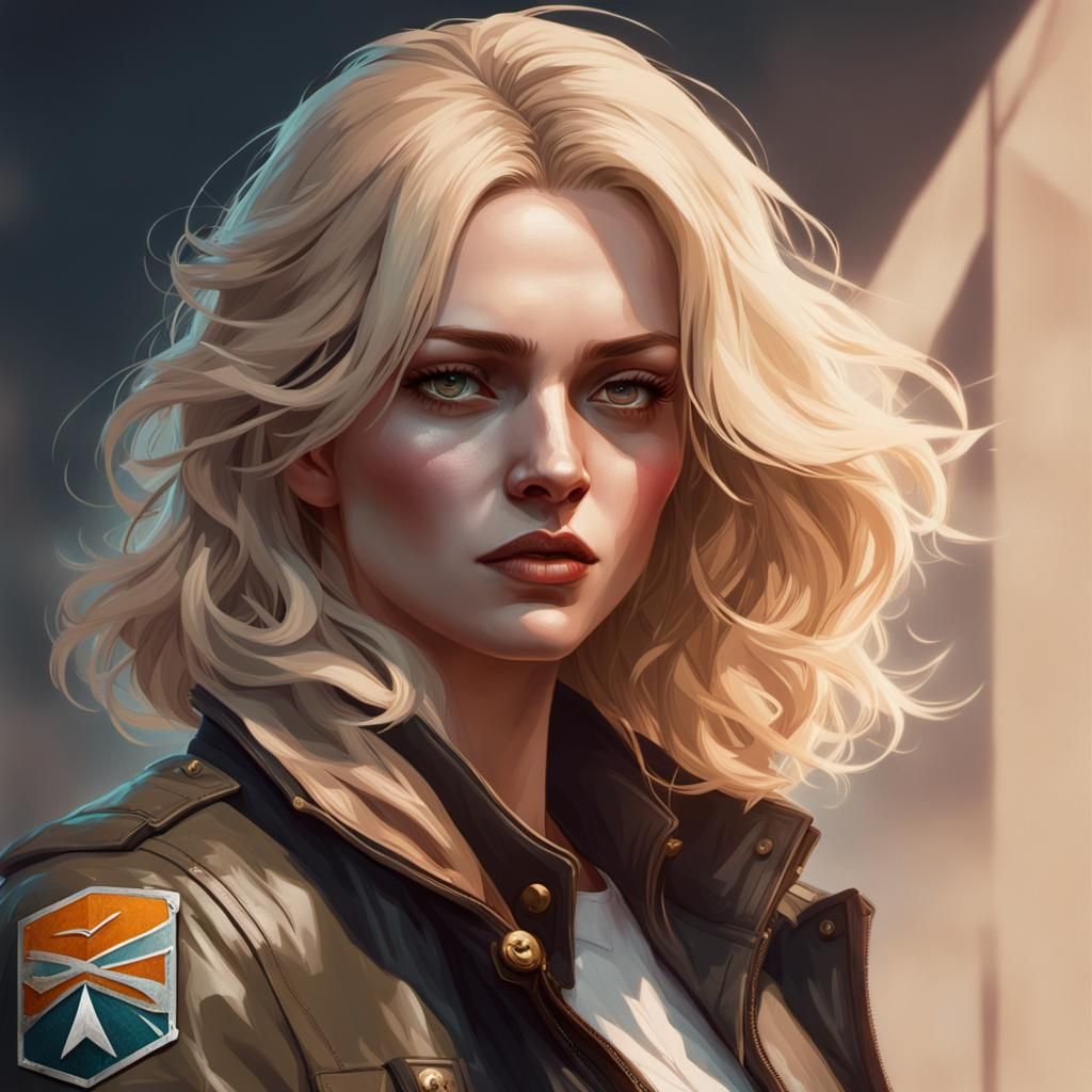 Lonely Blonde Woman Portrait in Hyperdetailed Style