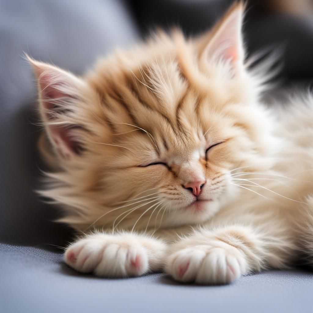 Fluffy Kitten Asleep on Back: A Peaceful Nap