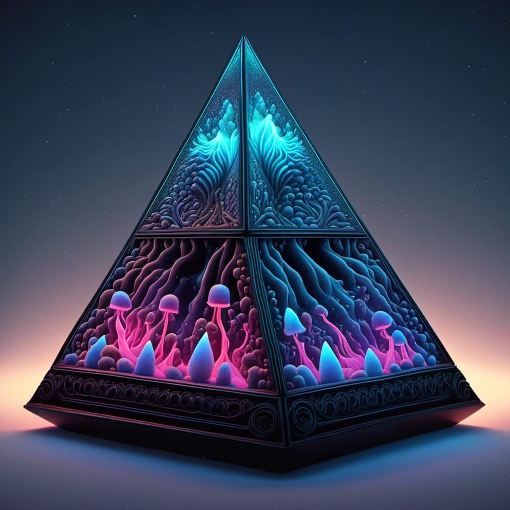 Bioluminescent Pyramid in Black Box with Tentacles