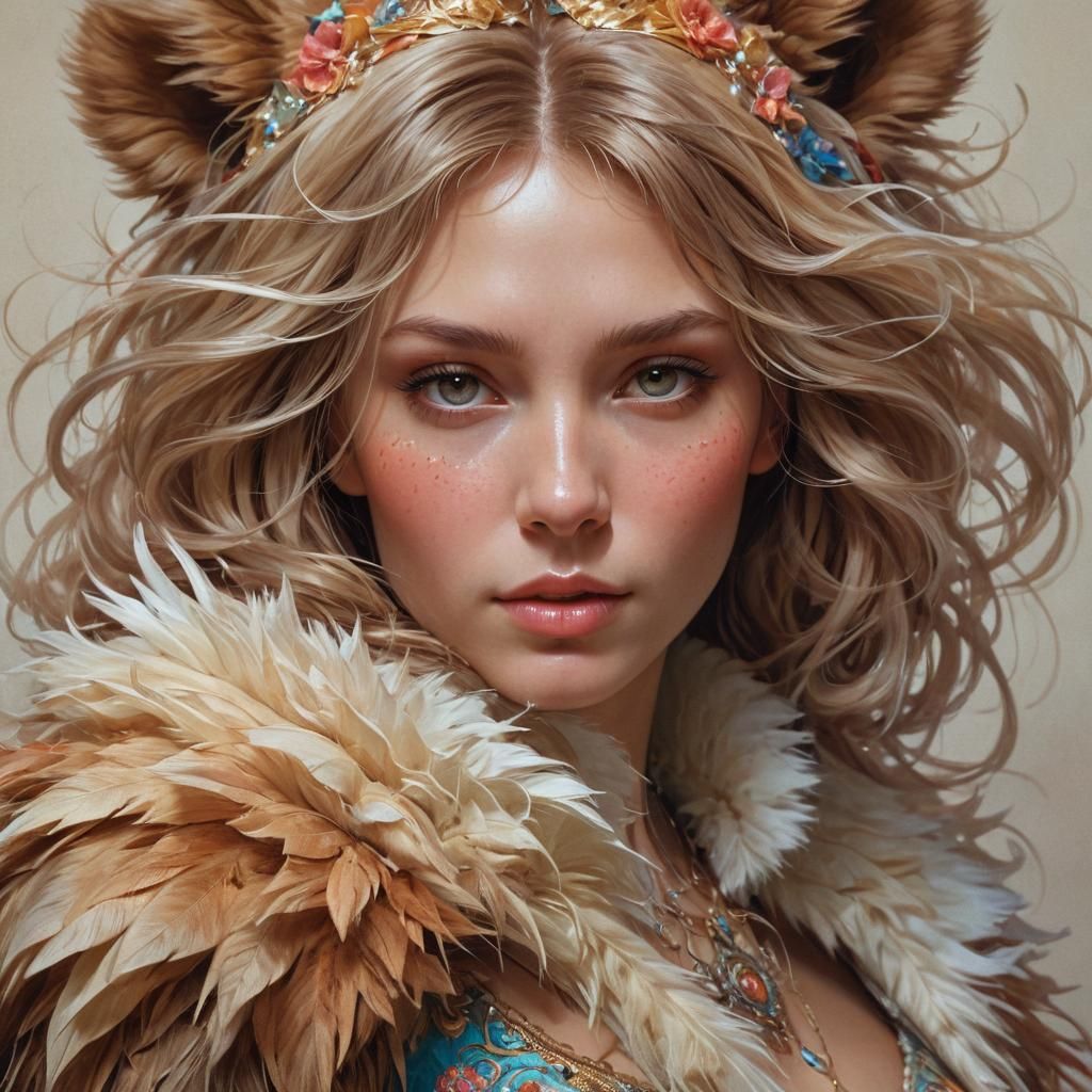 Bear Transformation: Art Nouveau Portrait in Digital Art