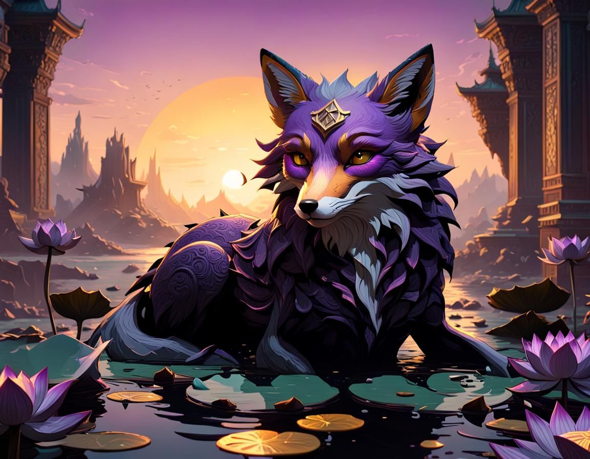 Black Lotus Sunset Fox: Dark Fantasy Concept Art