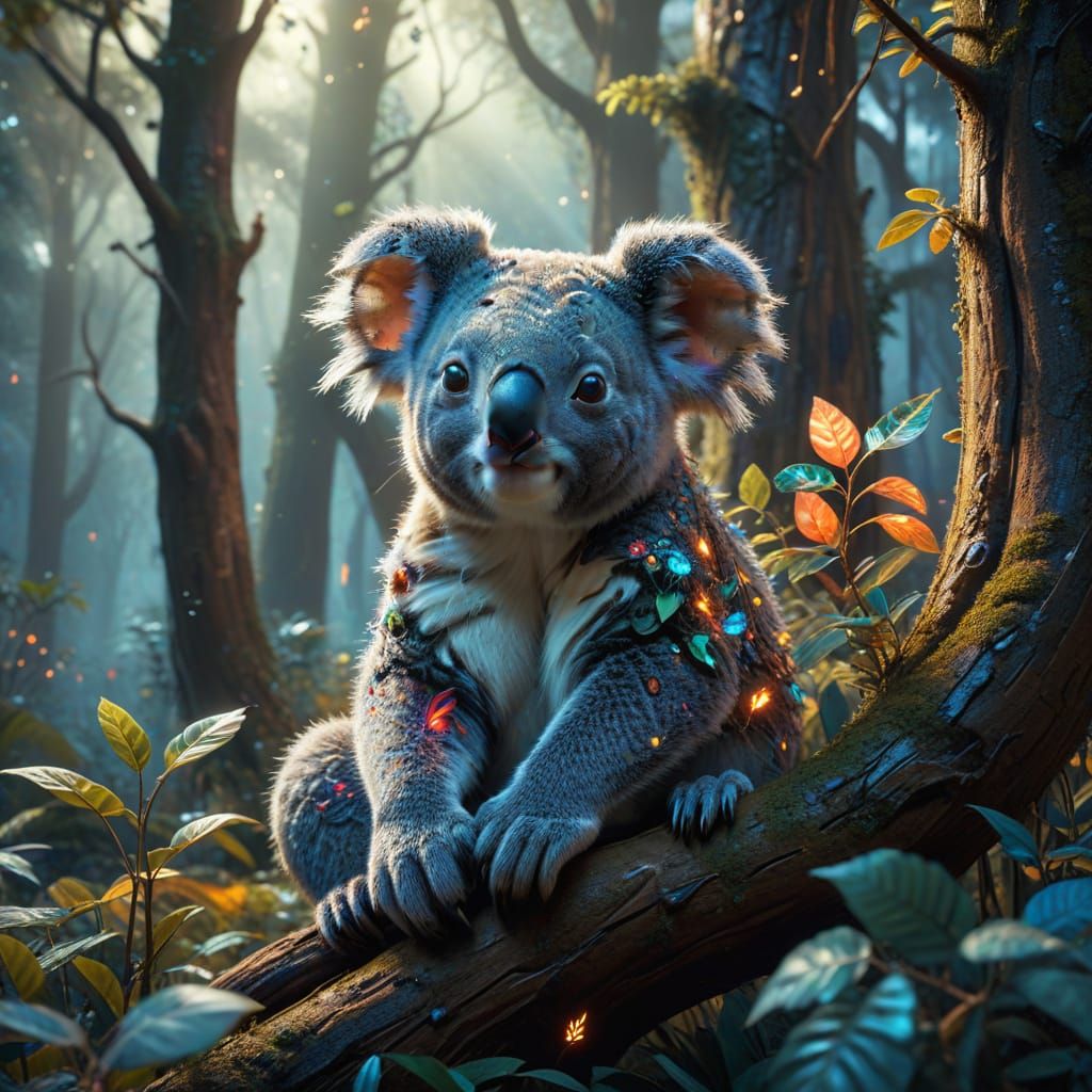 Fantastical Forest Koala With Swirling Patterns