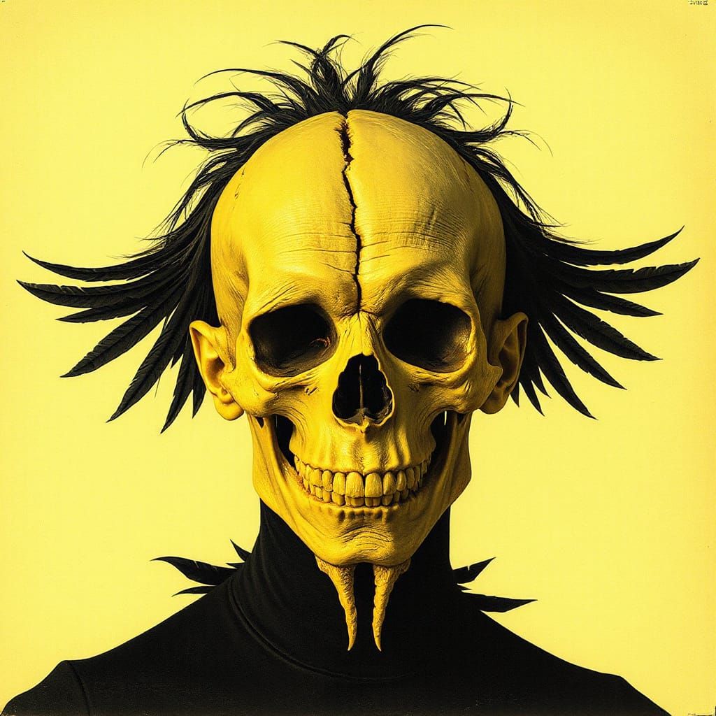 Eerie Crow Face with Yellow Miasma and Skull