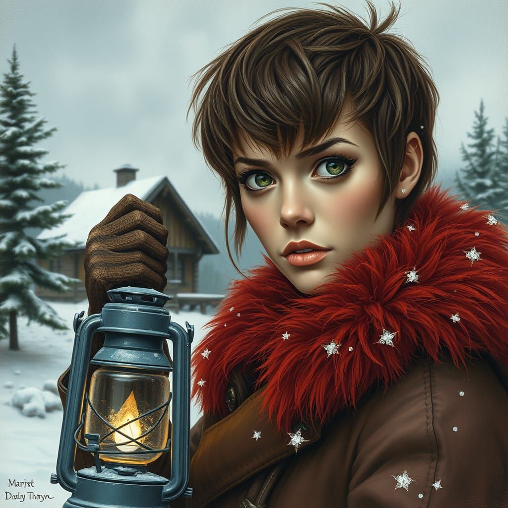 Woman in Red Coat Illuminates Snowy Landscape