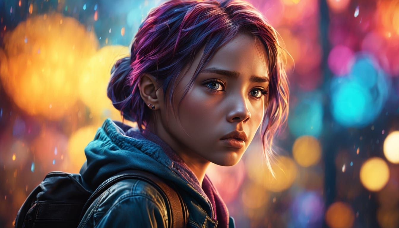 Troubled Person in Splash Art Style with Bokeh