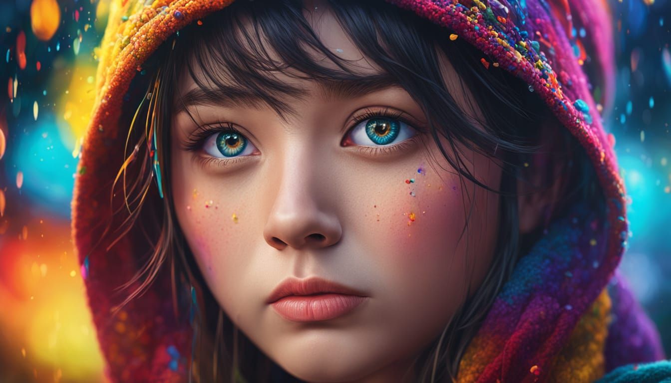 Sad Person Portrait in Hyperrealistic Splash Art Style