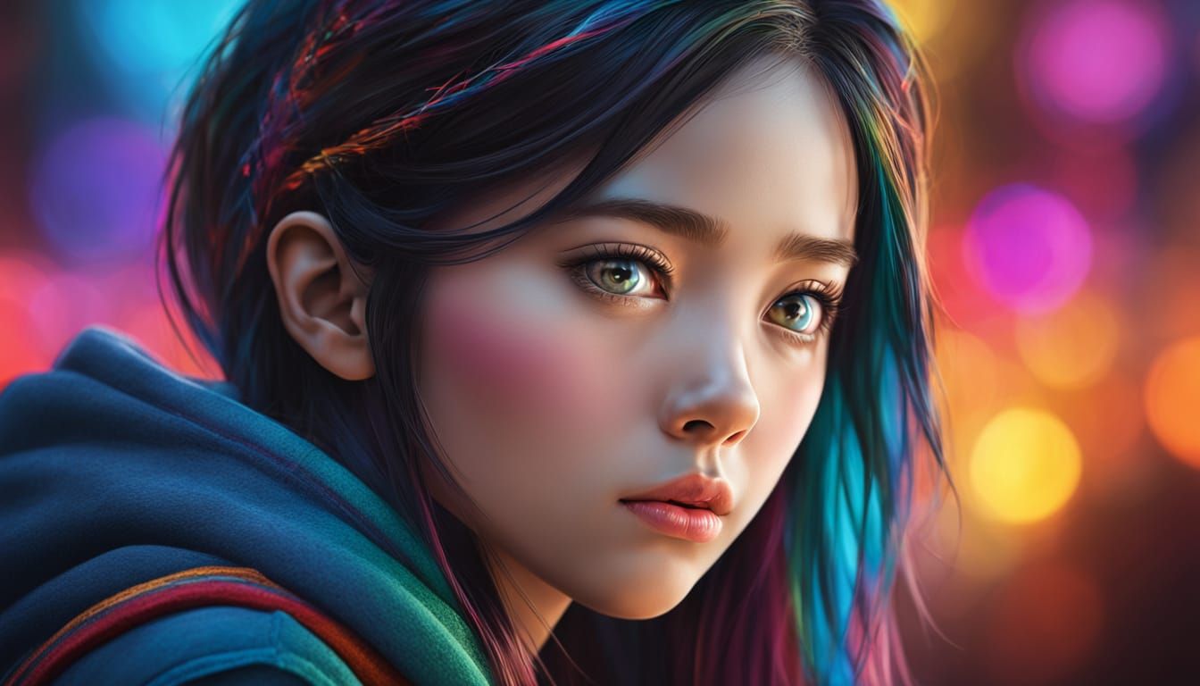 Sorrowful Person in Colorful Hyperrealistic Concept Art