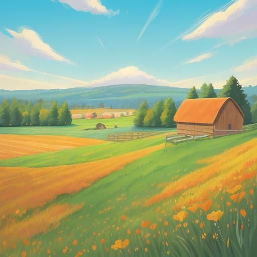 Rabbit Gathering Hay in Sunny Meadow Illustration
