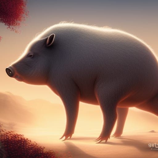 Detailed Matte Painting of a Pregnant Sow