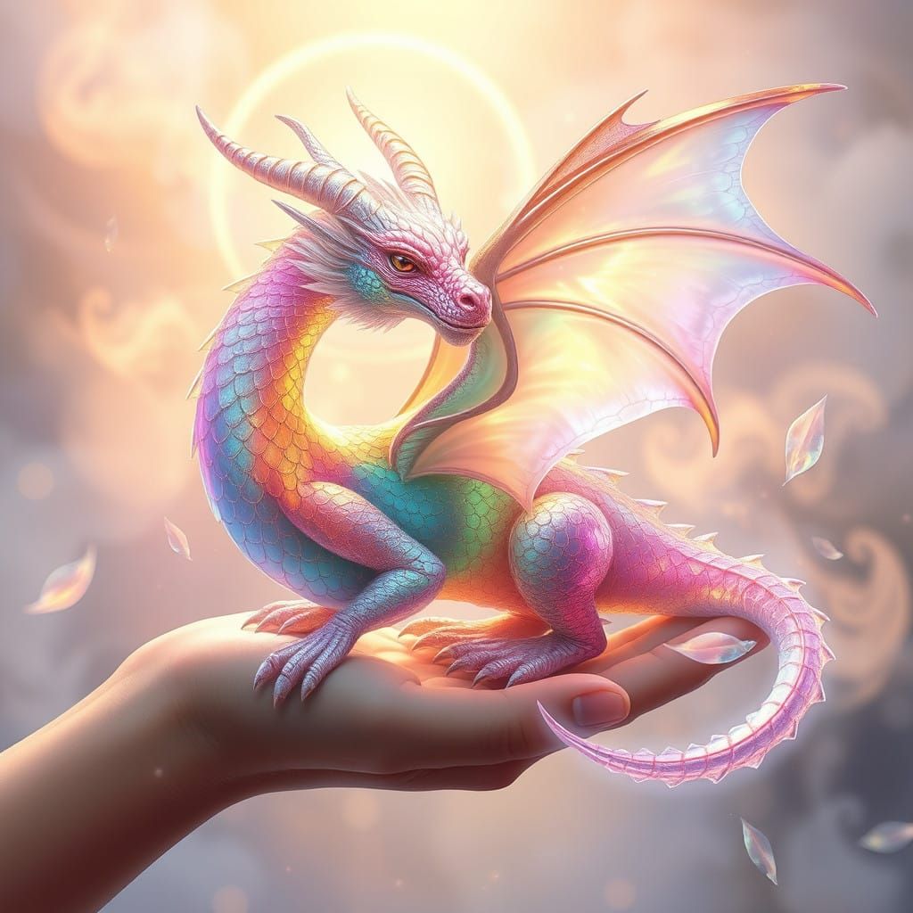 Majestic Crystal Rainbow Dragon in Ethereal Light
