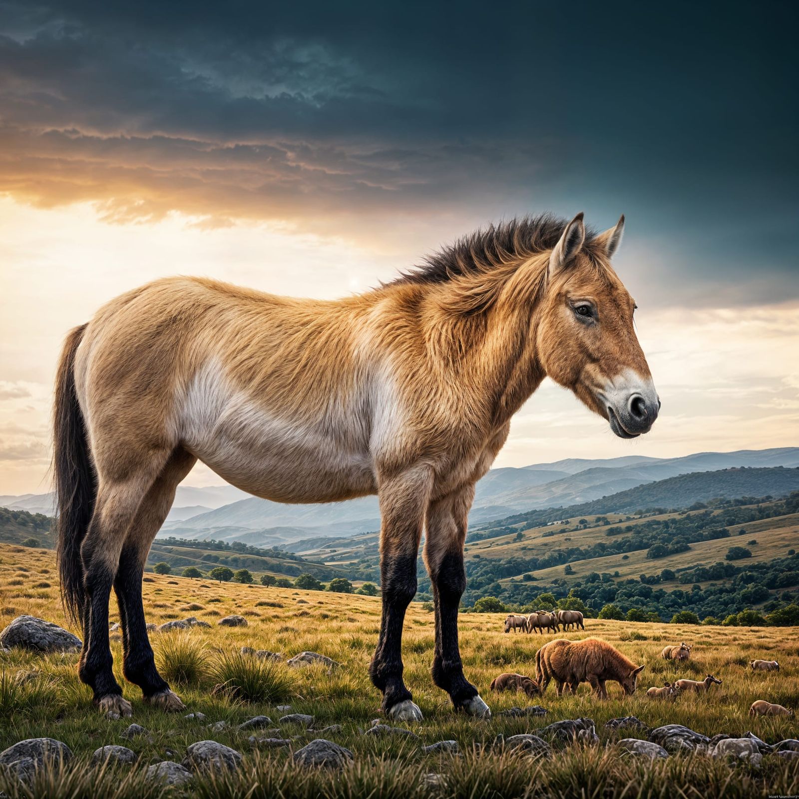 Przewalski's Horses in Iberian Highlands: Detailed Matte Pai...