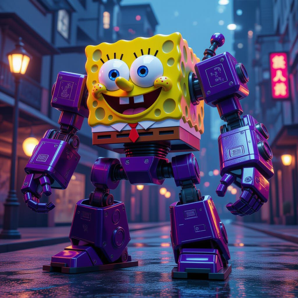 Mechanized SpongeBob SquarePants with Intricate Mech Details