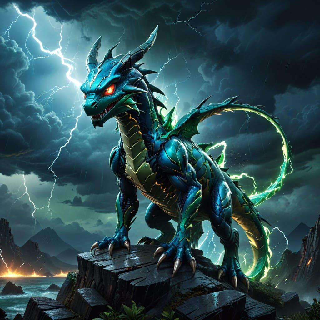 Epic Stormy Landscape with Legendary Pokémon in Comic Book S...