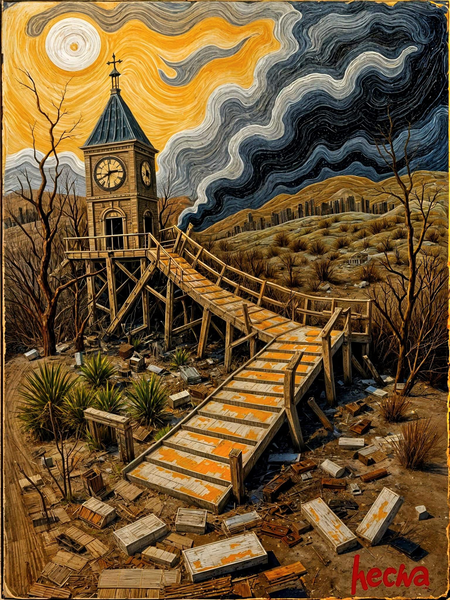 War-Torn Landscape Oil Painting From Above