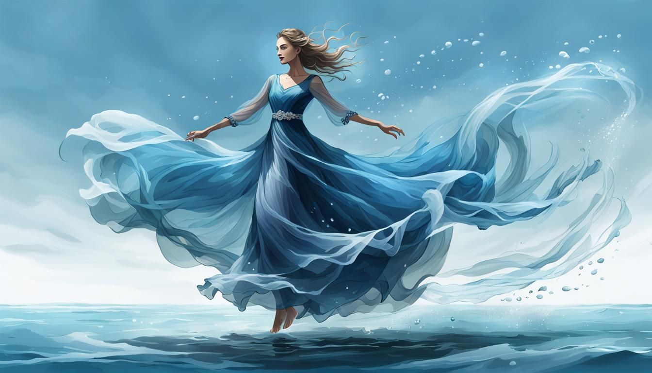 Ocean Dancer in Flowing Blue Dress: Watercolor Art