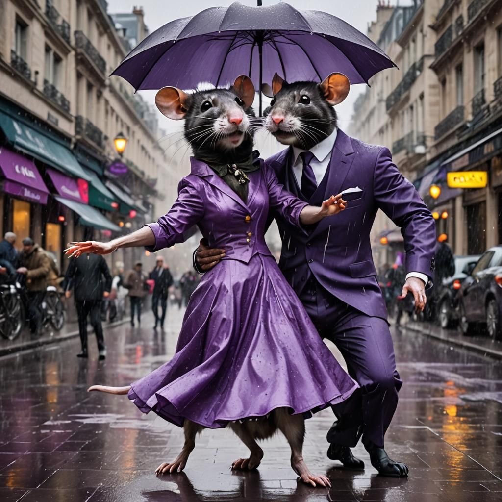 Rat and Cat Tango in Rainy Paris