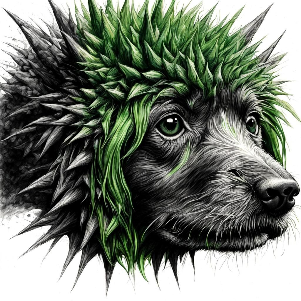 A spikey green puppy