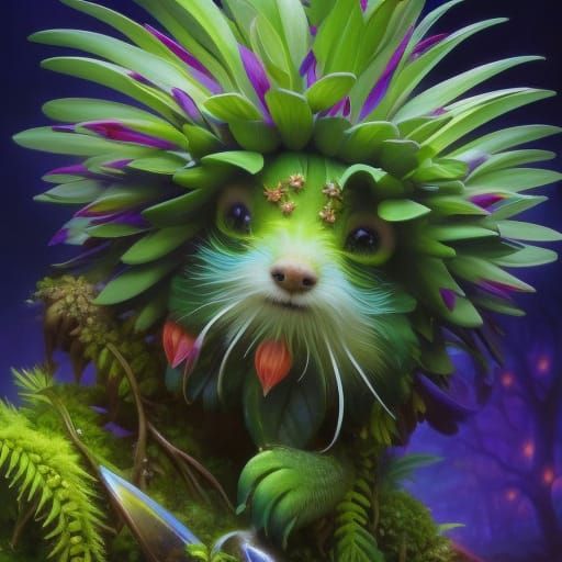 Whimsical Plant Sprite in a Garden Paradise
