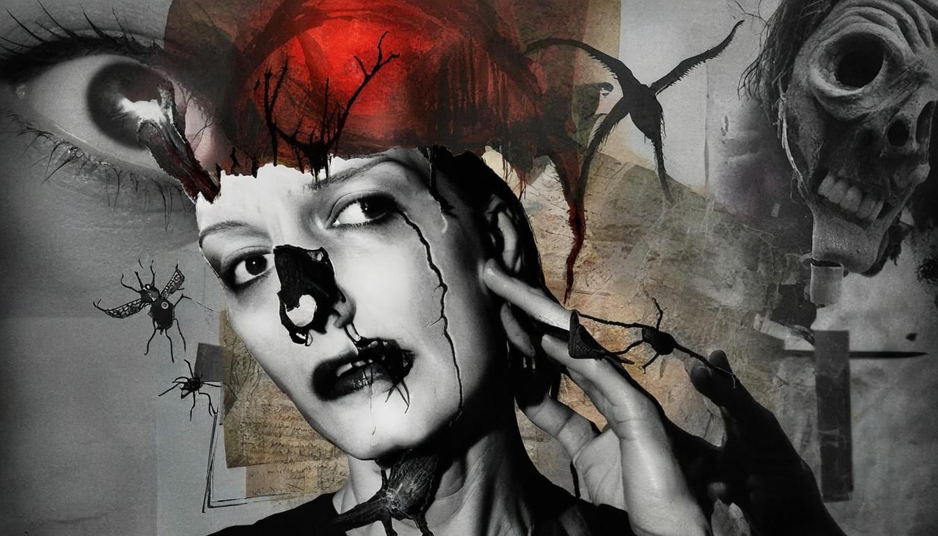 Surreal Horror Collage of Migraine Headache
