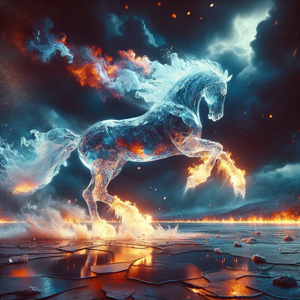 Majestic Ice Horse Ablaze: A Cinematic Paradox