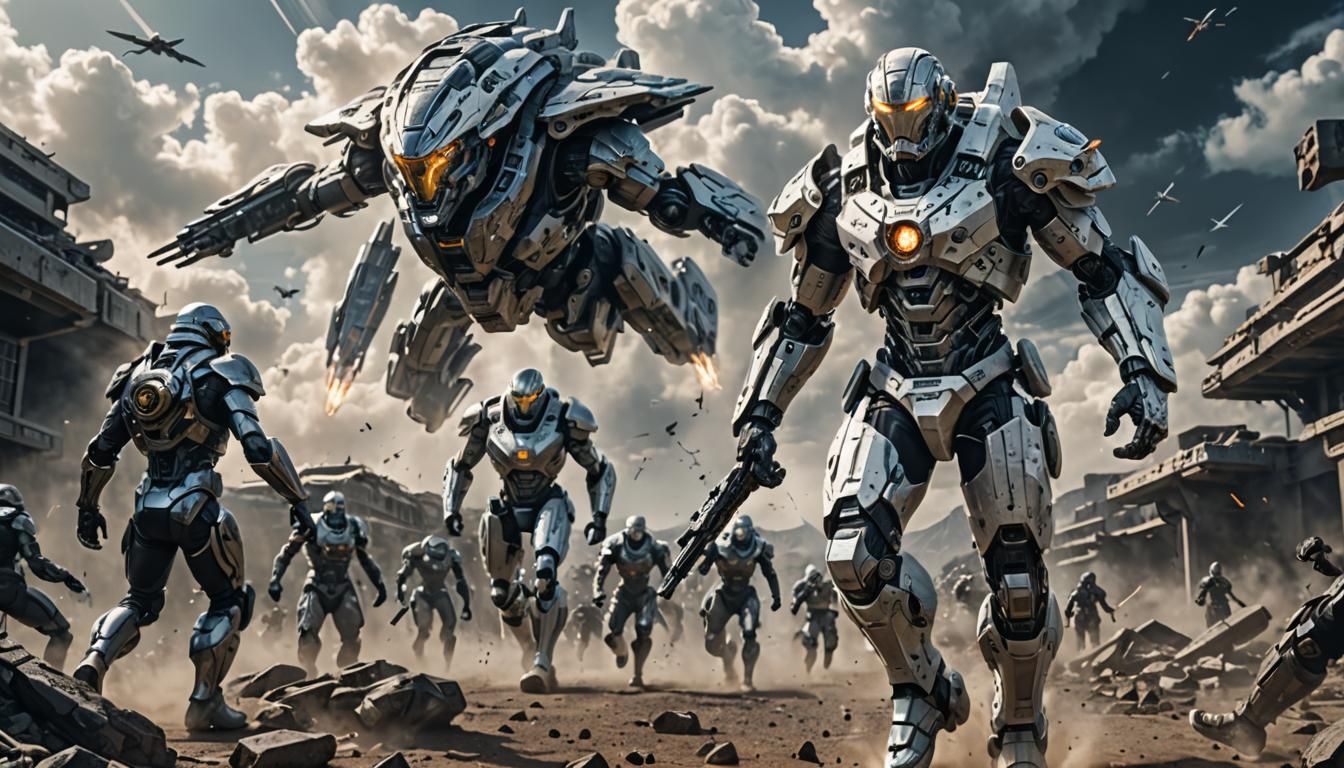 Cyborg Warrior Rushing Into Battle in HDR