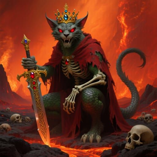 Demonic Feline King on Volcanic Throne