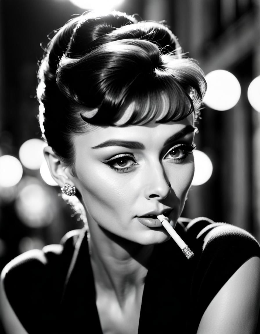 Audrey Hepburn Portrait in Retro Film Style