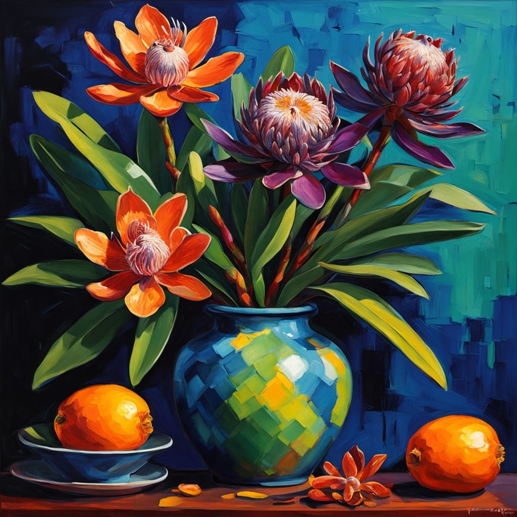 Vibrant Exotic Flowers in Bold Fauvist Style