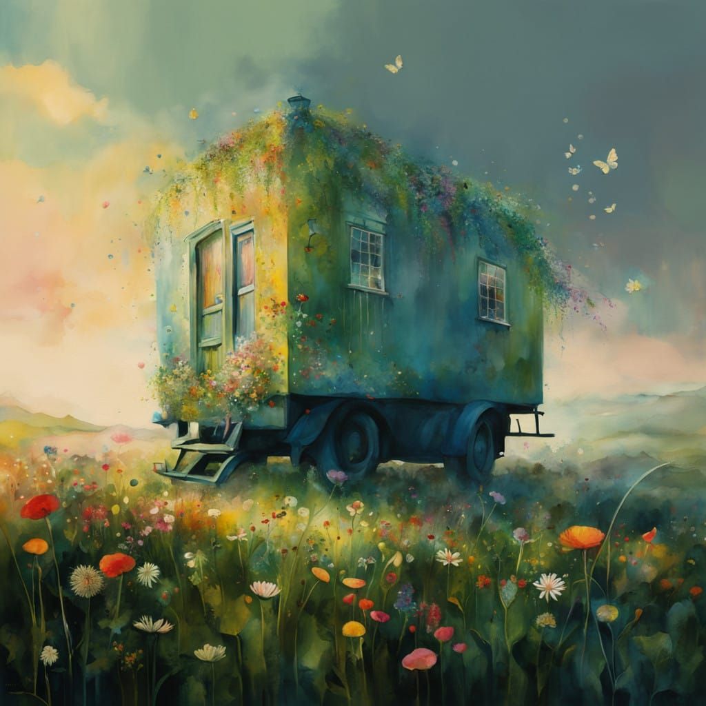 Whimsical Wildflower in Dreamlike Cubist Style