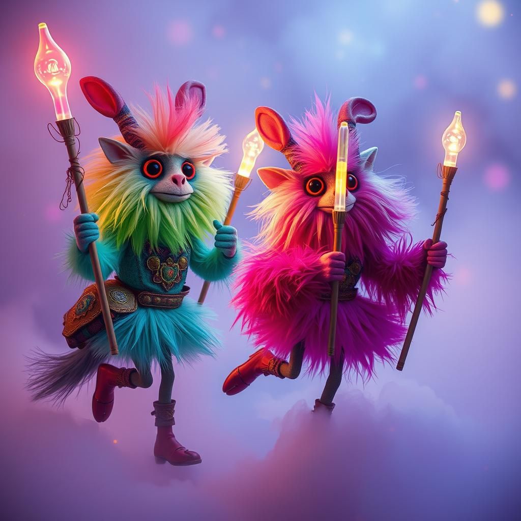 Whimsical Creatures Dance in Ethereal Dreamscape
