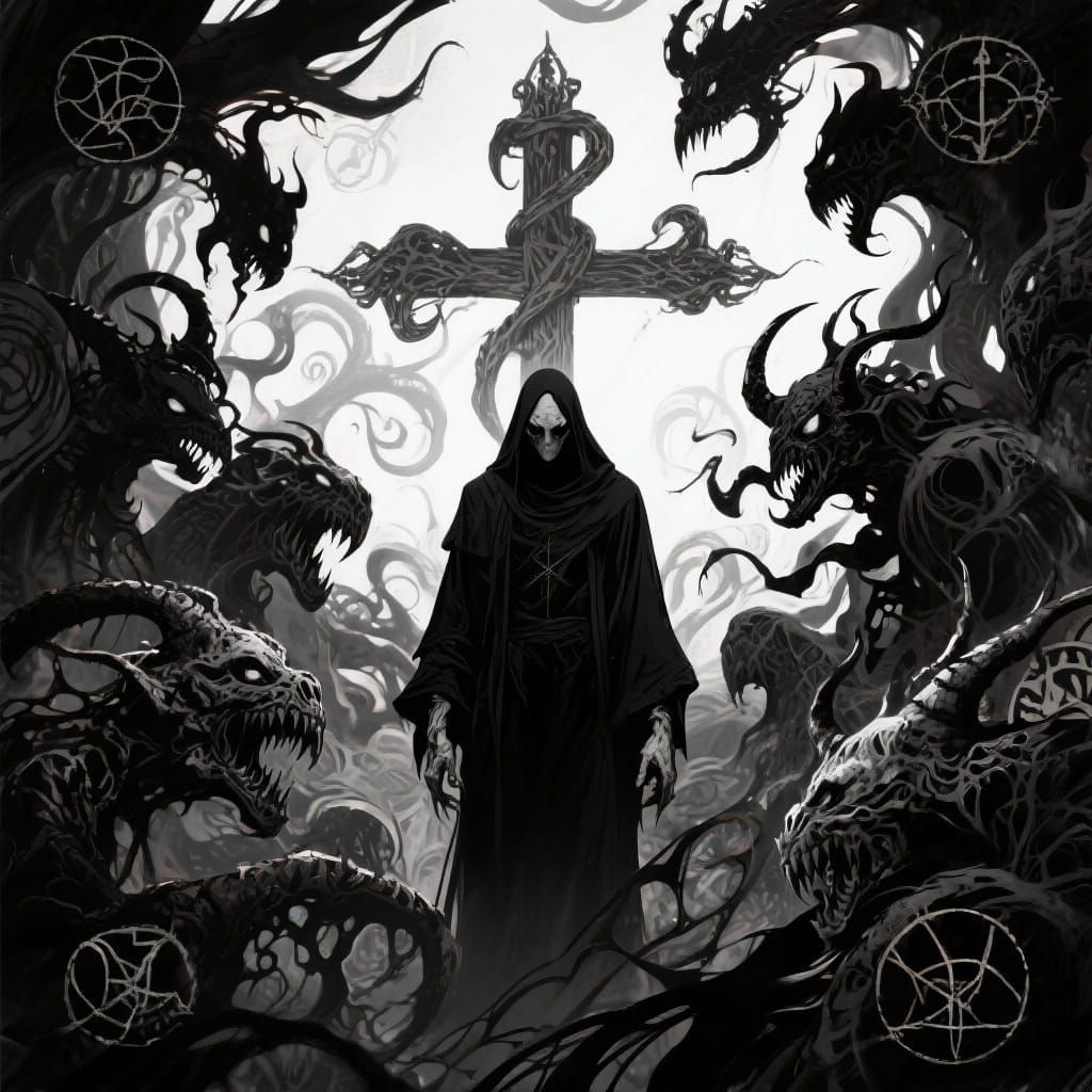 Abstract Demonic Horrors in Black and White Style
