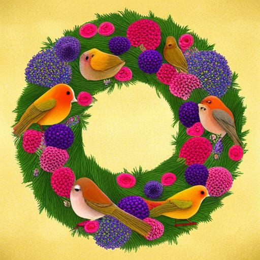 Christmas Wreath with Flowers, in Klimt Style