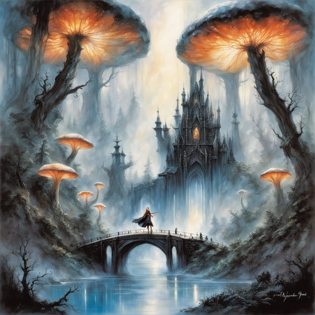 Enchanted Forest Explorer in Ethereal Ink Wash Style