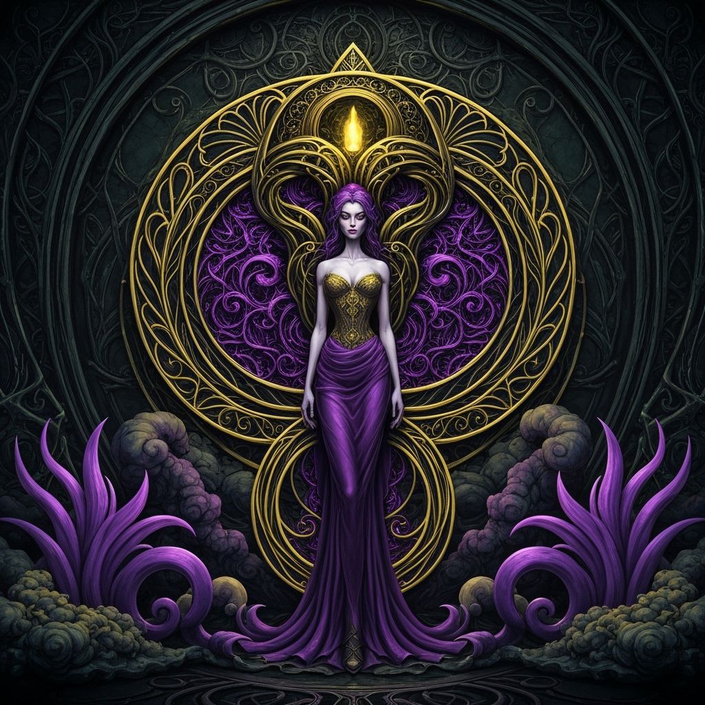 Dark Fantasy Scene in Purple and Yellow
