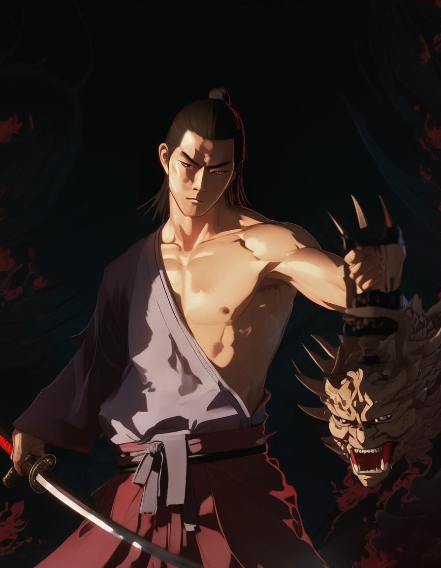 Oni Samurai Warrior with Vampire Head, Anime Key Visual
