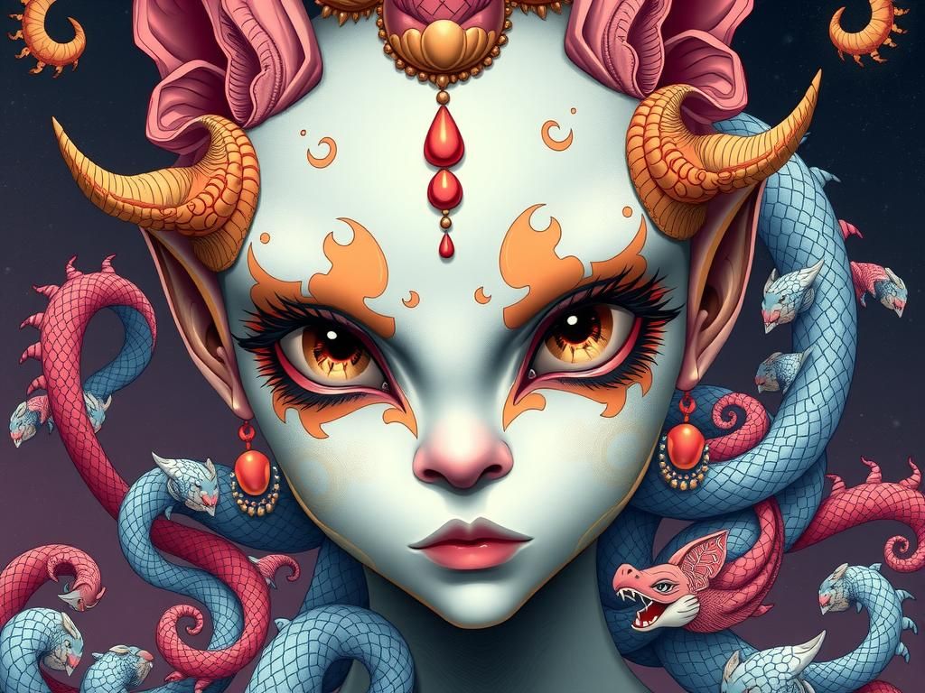 Colorful Chimera Woman Portrait in Manga Style