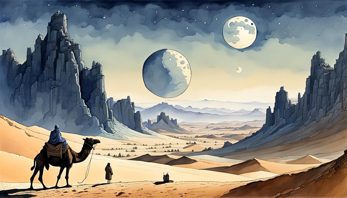 Princely Camel Rider in Desert Watercolor