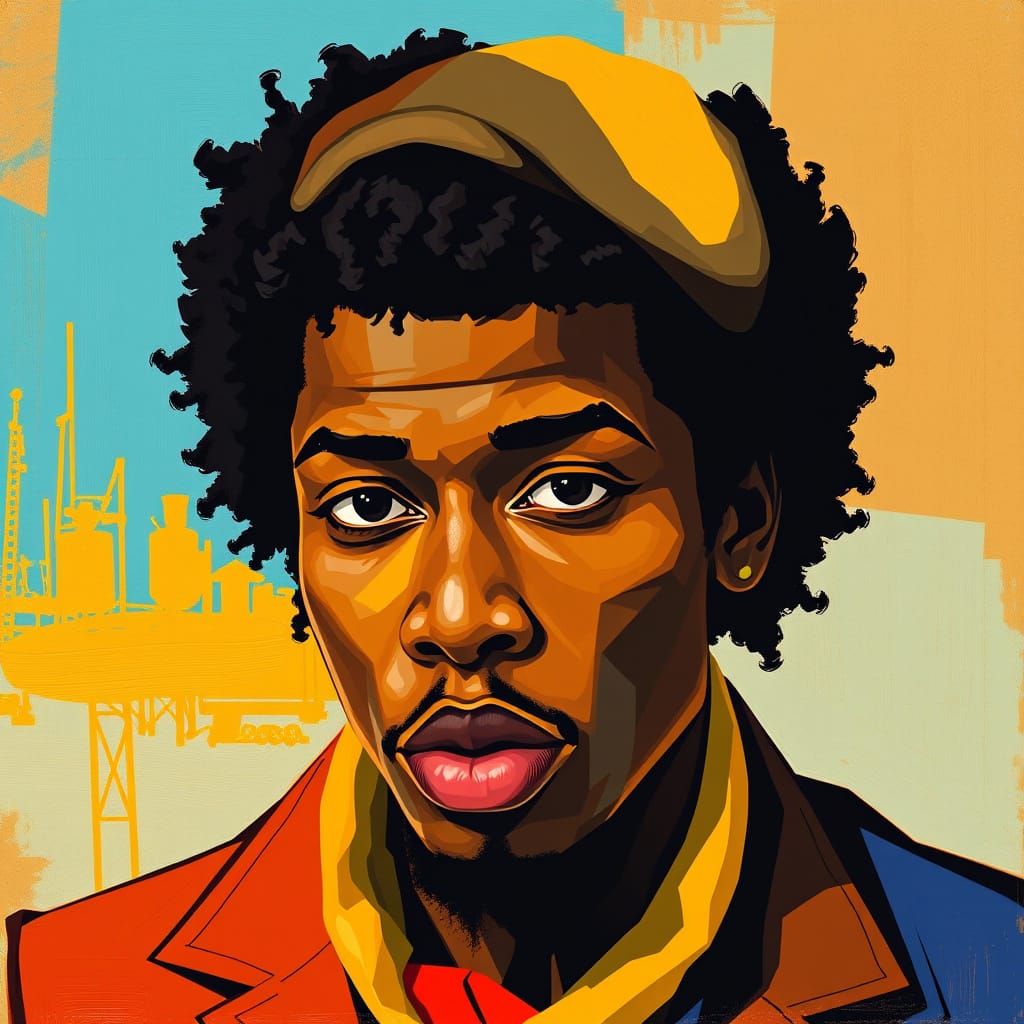 Cubist Portrait of a 1970s Music Icon in Earthy Tones