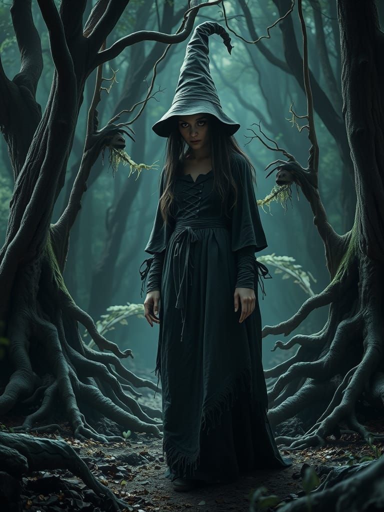 Menacing Baba Yaga in Mystical Forest, Digital Art