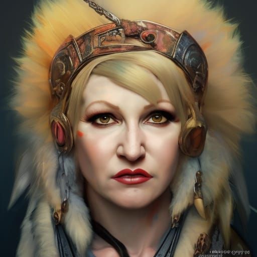 Barbarian Warrior Woman Portrait in Art Nouveau Style