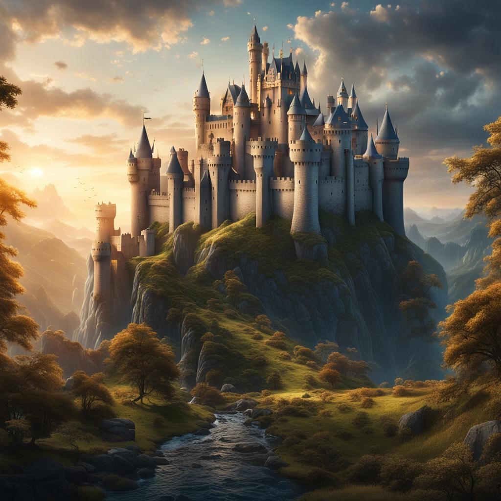 Majestic Fantasy Landscape with Mythical Creatures