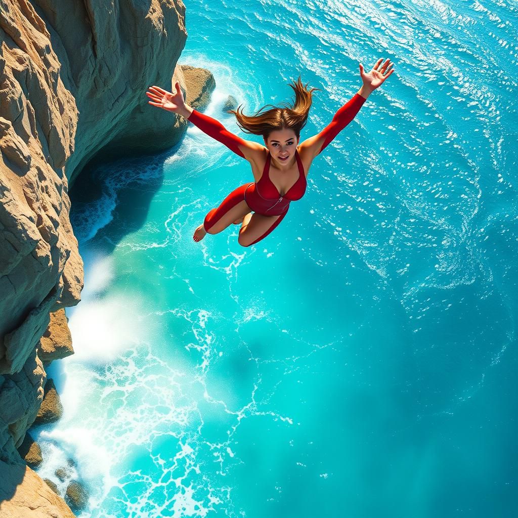 Cliff Diver Plunges Into Turquoise Ocean Waters