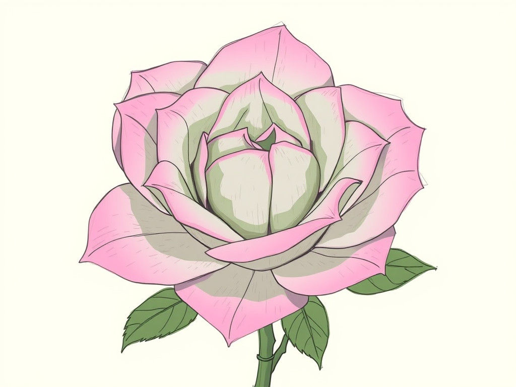 Cubist Rose: An Ultraminimalist Sketch in Pale Colors