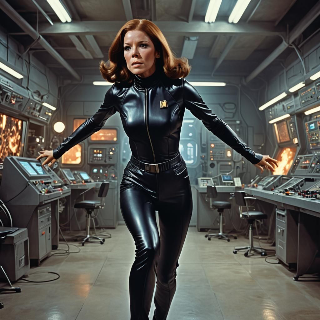 Emma Peel vs Cybernaut in a High-Tech Laboratory