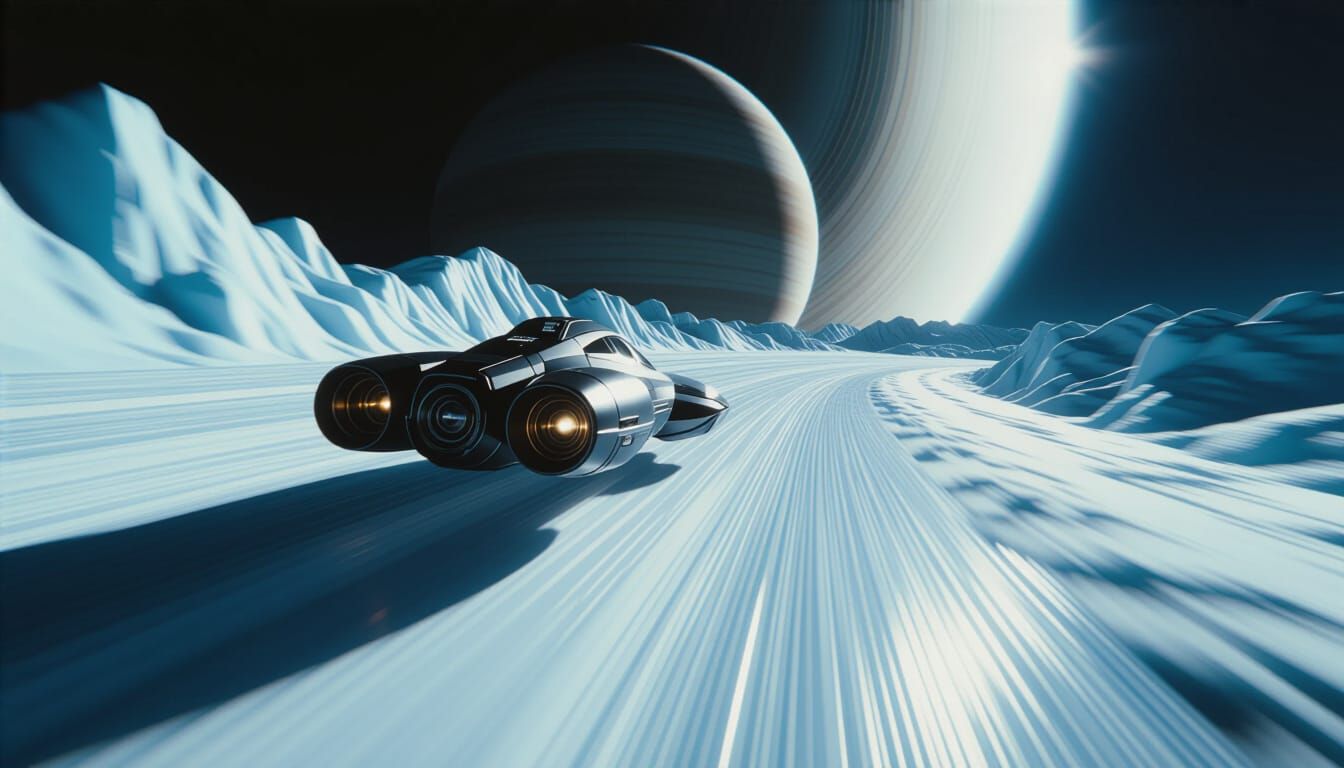 Icy Planetary Rings Glide: A Cinematic Film Still