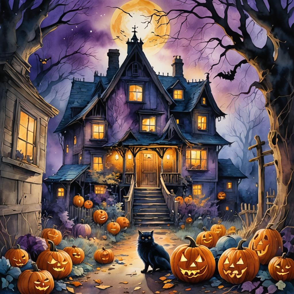 Spooky Halloween Ghosts in Watercolor Painting